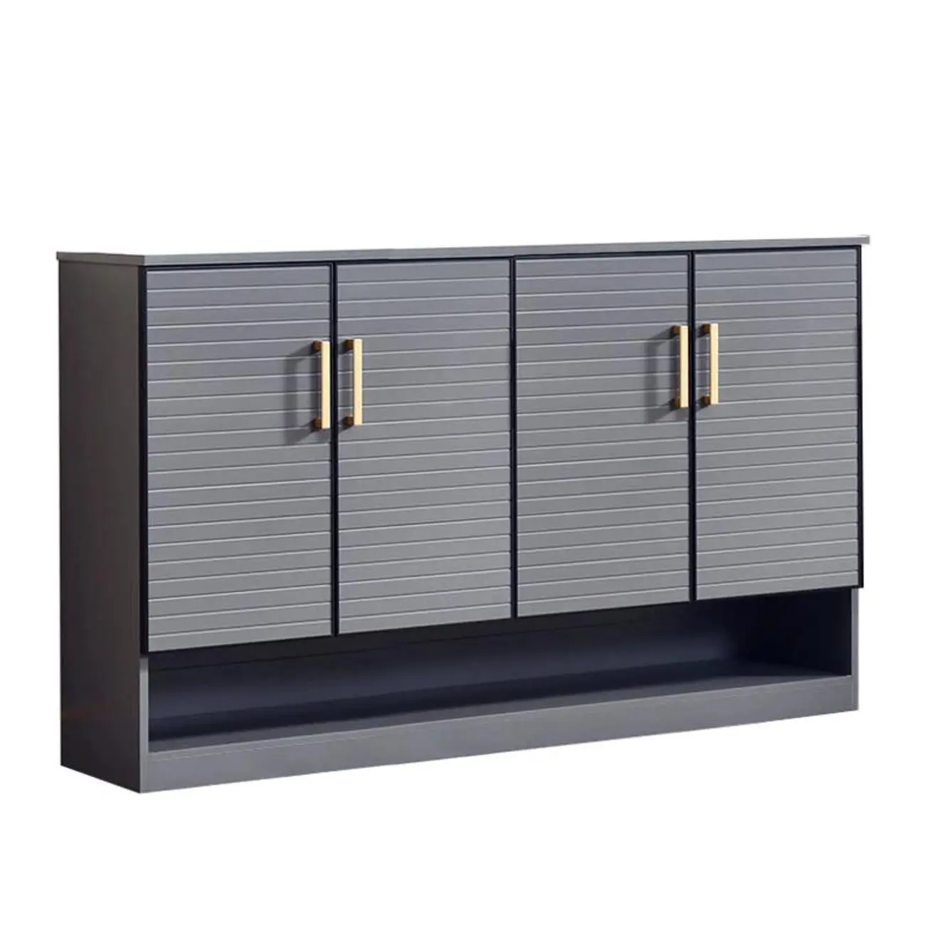 Metal Grey Shoe Cabinet with Open Bottom Shelf Image - 8 | homeyfad