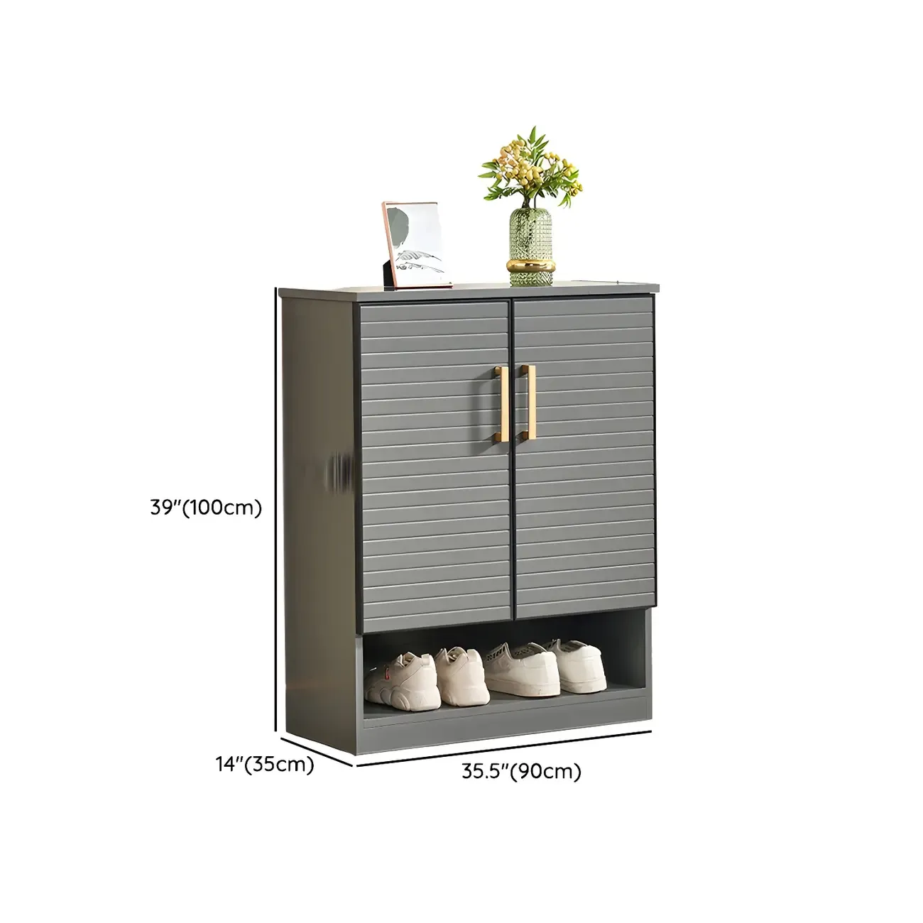 Metal Grey Shoe Cabinet with Open Bottom Shelf Image - 19