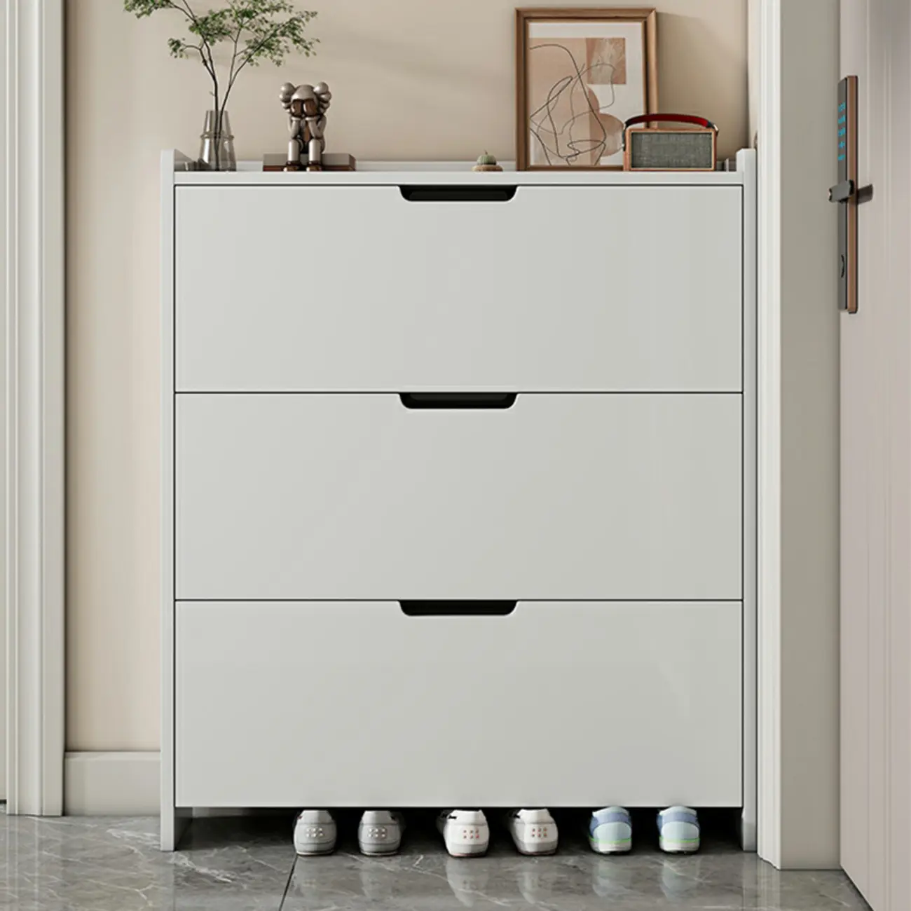 3-Tier White Wood Shoe Cabinet with Drop Front Image - 1 | homeyfad