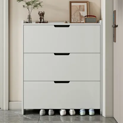 3-Tier White Wood Shoe Cabinet with Drop Front Image - 1
