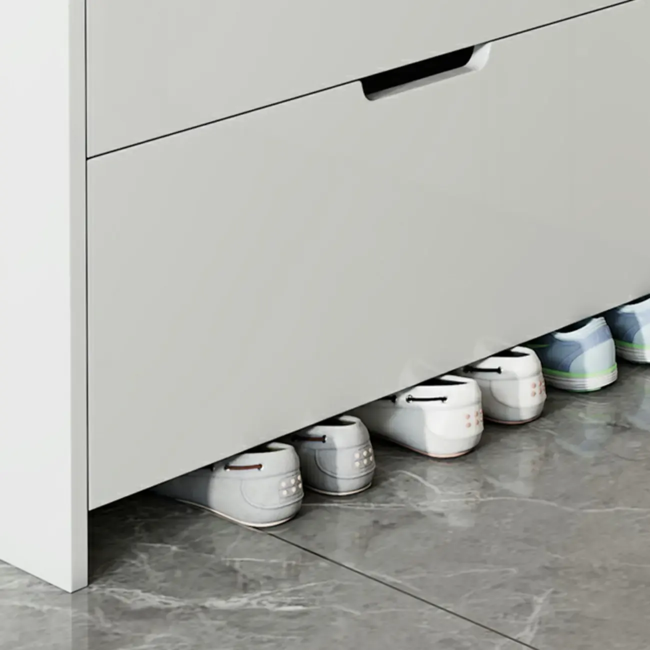 3-Tier White Wood Shoe Cabinet with Drop Front Image - 7