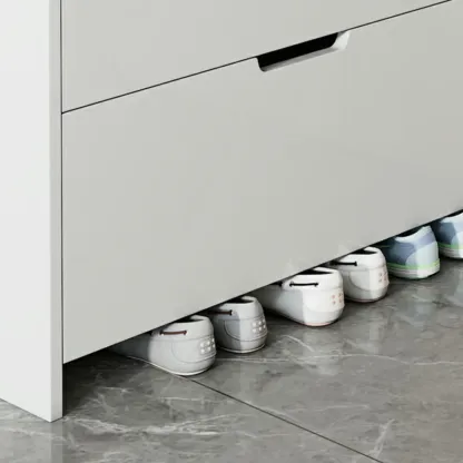 3-Tier White Wood Shoe Cabinet with Drop Front Image - 7