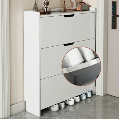 3-Tier White Wood Shoe Cabinet with Drop Front Image - 8