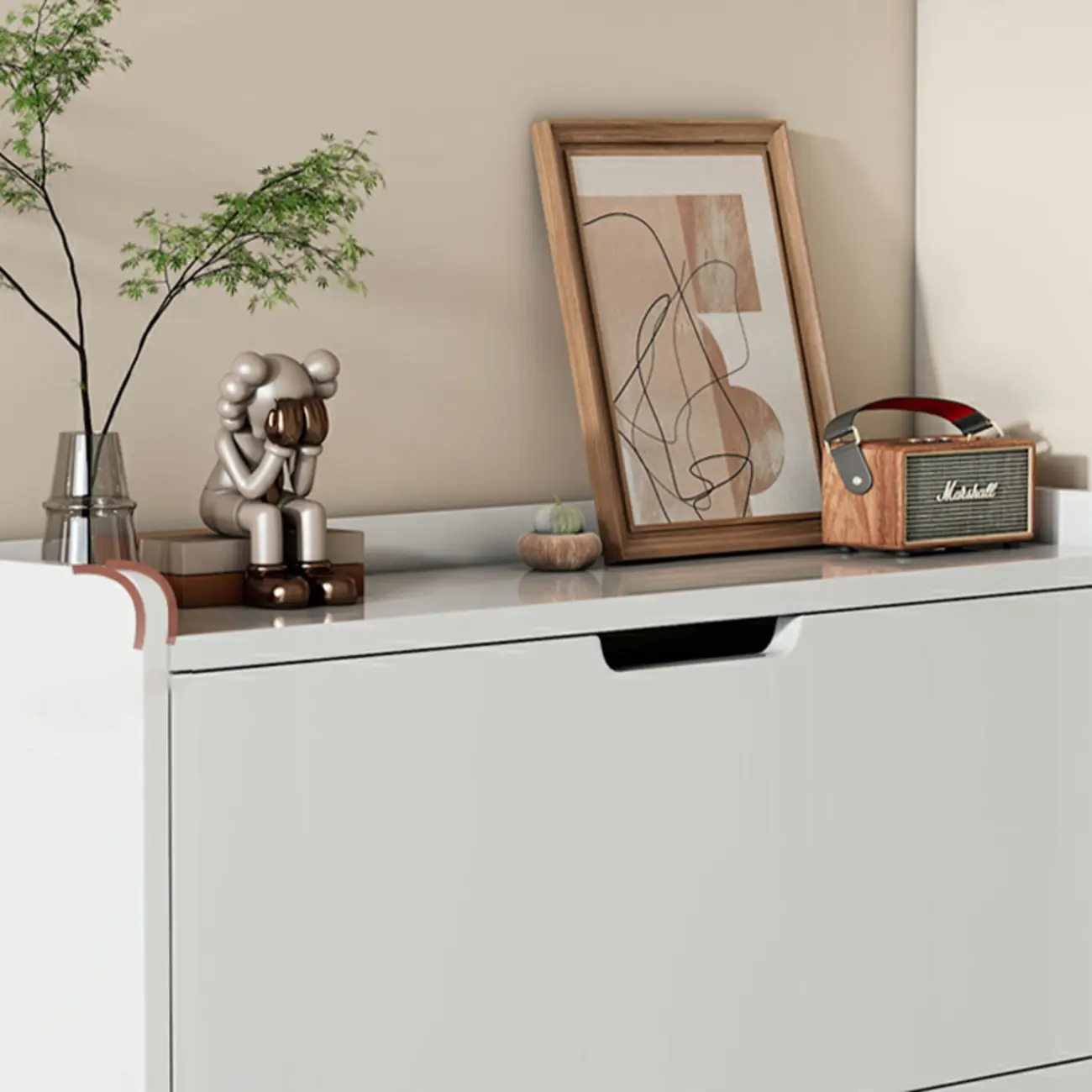 3-Tier White Wood Shoe Cabinet with Drop Front Image - 9 | homeyfad