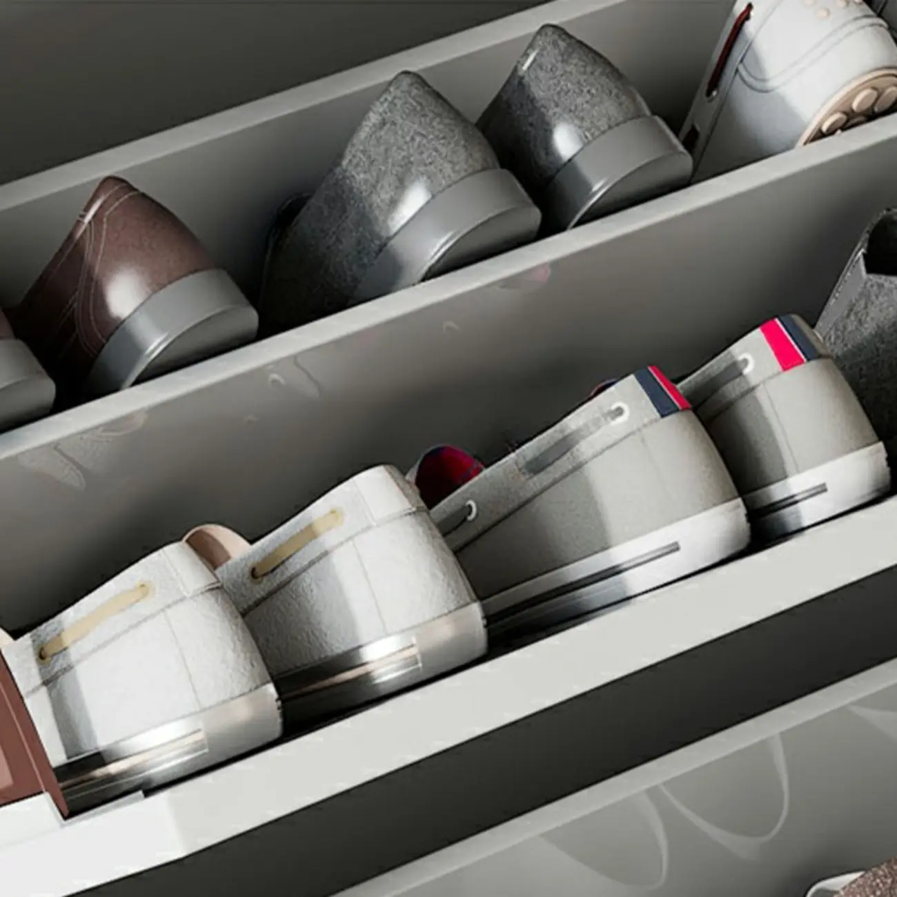 3-Tier White Wood Shoe Cabinet with Drop Front Image - 10 | homeyfad