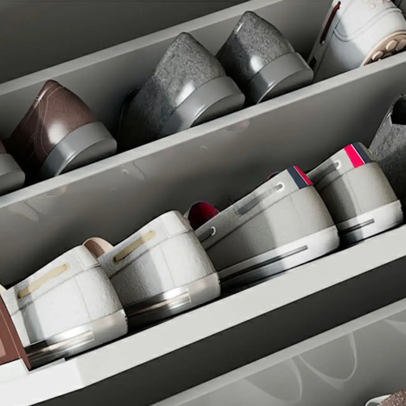 3-Tier White Wood Shoe Cabinet with Drop Front Image - 10