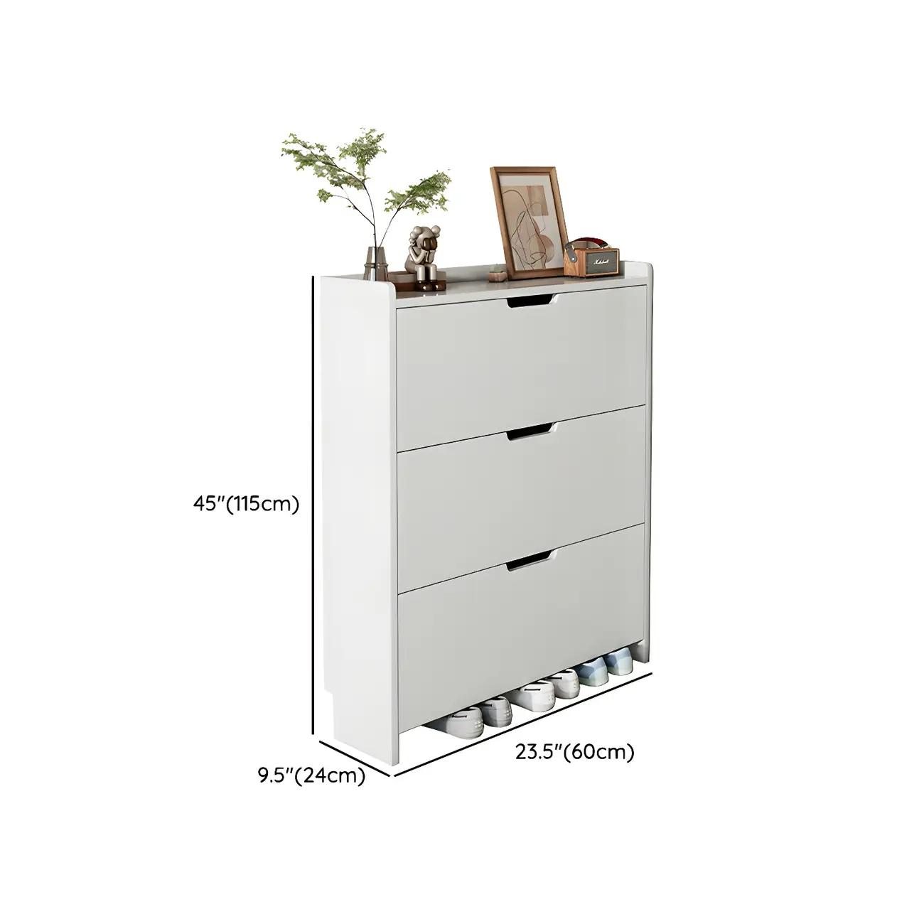 3-Tier White Wood Shoe Cabinet with Drop Front Image - 16 | homeyfad