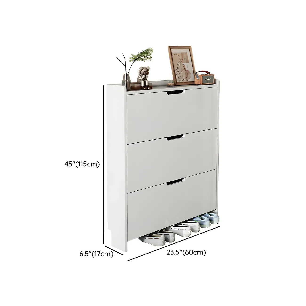3-Tier White Wood Shoe Cabinet with Drop Front Image - 18