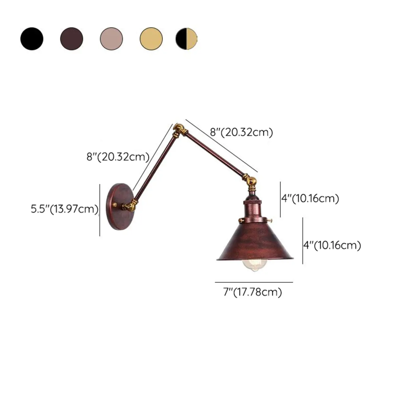 16-Inch Swing Arm Retro Metal Adjustable Wall Light #size | homeyfad