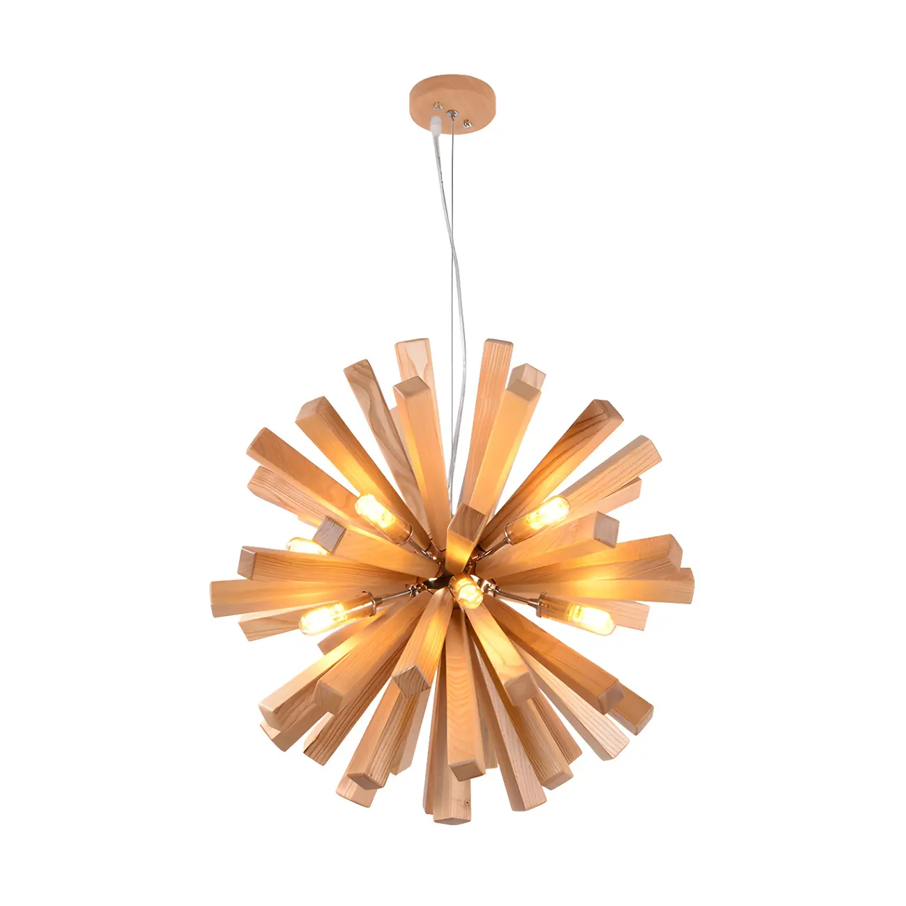 Modern Wood Starburst Chandelier for Dining Room Image - 3 | homeyfad