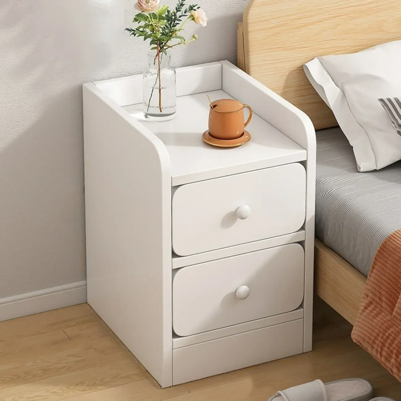 Scandinavian Wooden Bedside Table Two-Drawers Nightstand Image - 5