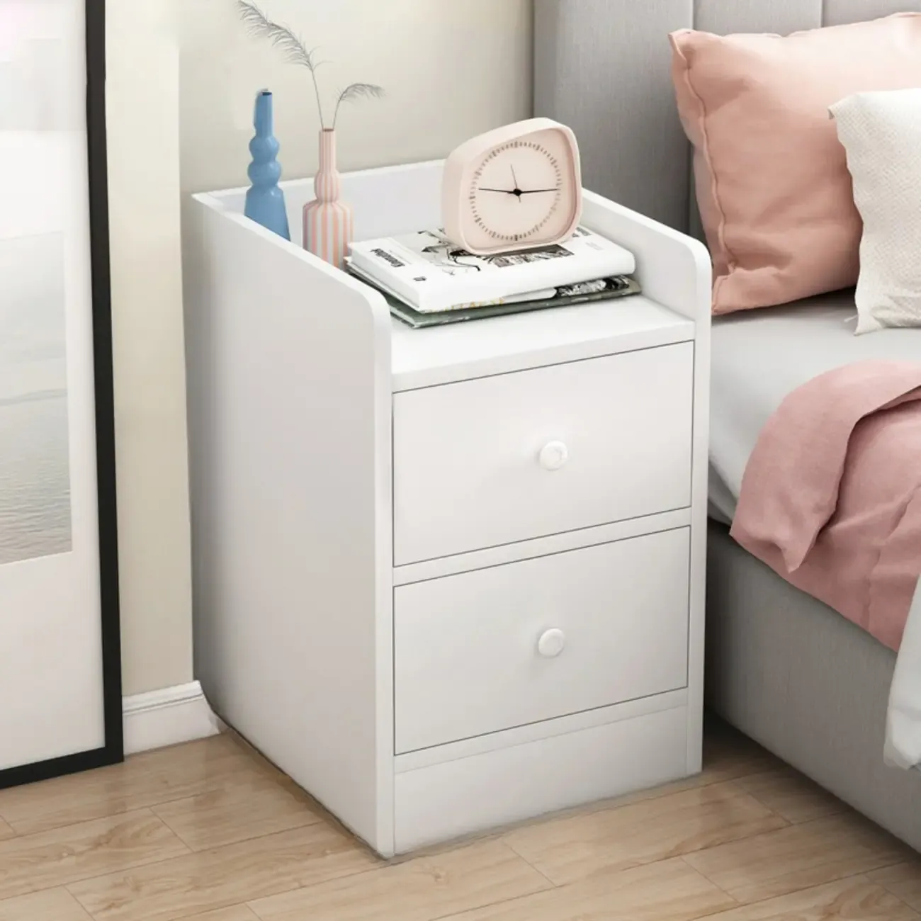 Scandinavian Wooden Bedside Table Two-Drawers Nightstand Image - 3