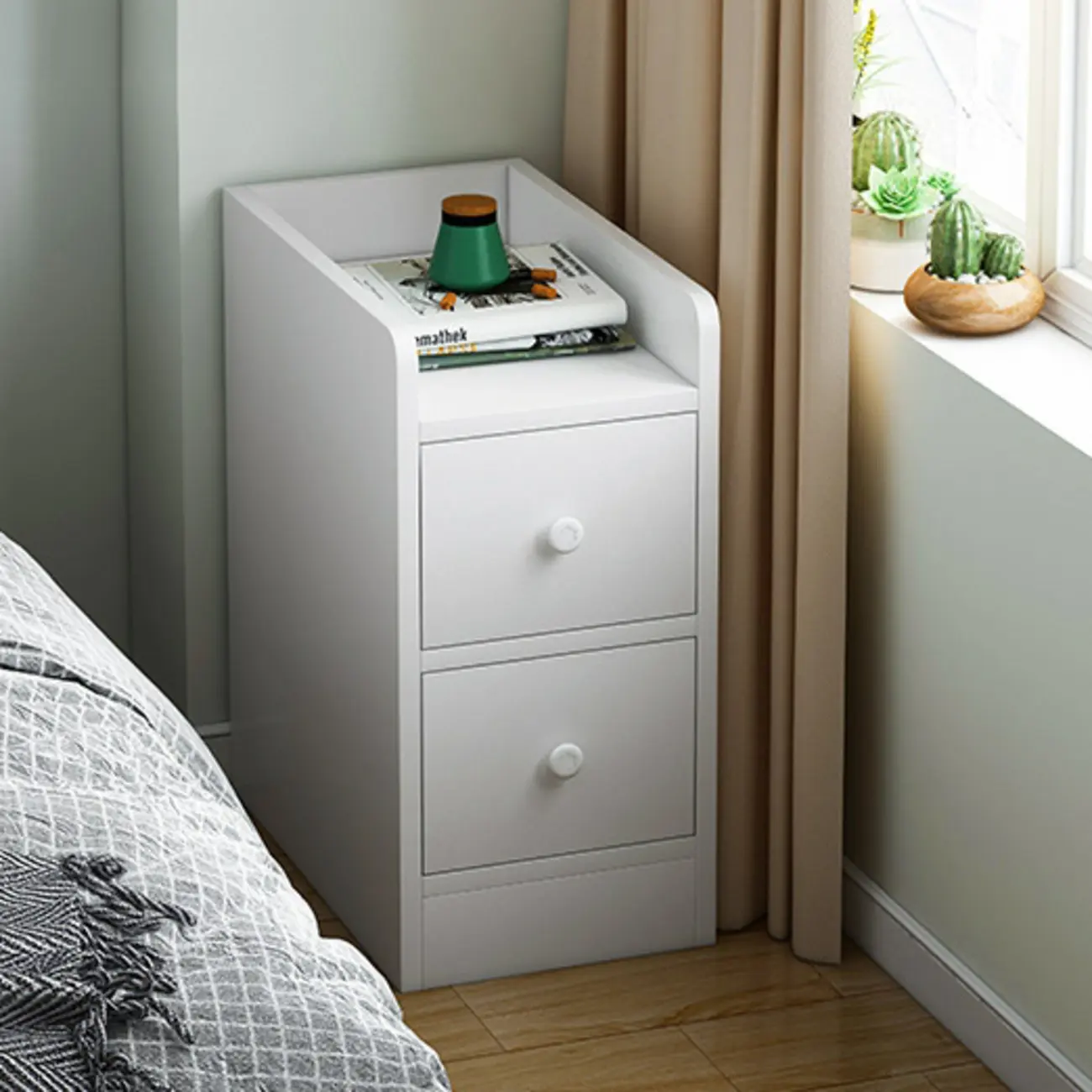 Scandinavian Wooden Bedside Table Two-Drawers Nightstand Image - 8 | homeyfad