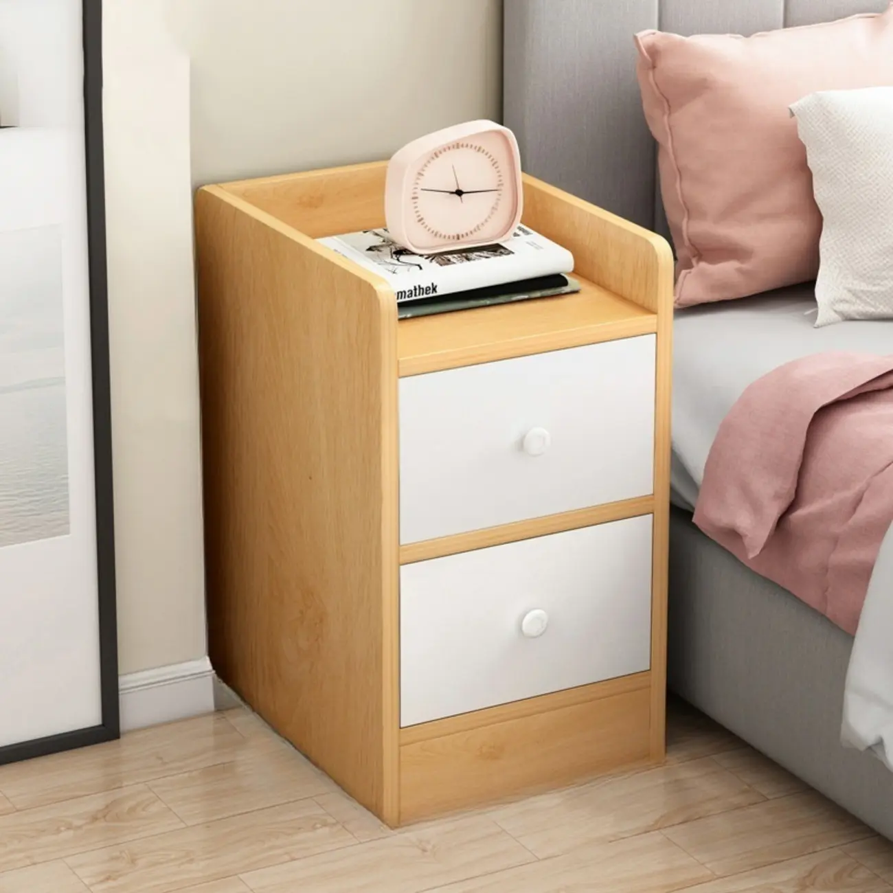 Scandinavian Wooden Bedside Table Two-Drawers Nightstand Image - 2 | homeyfad