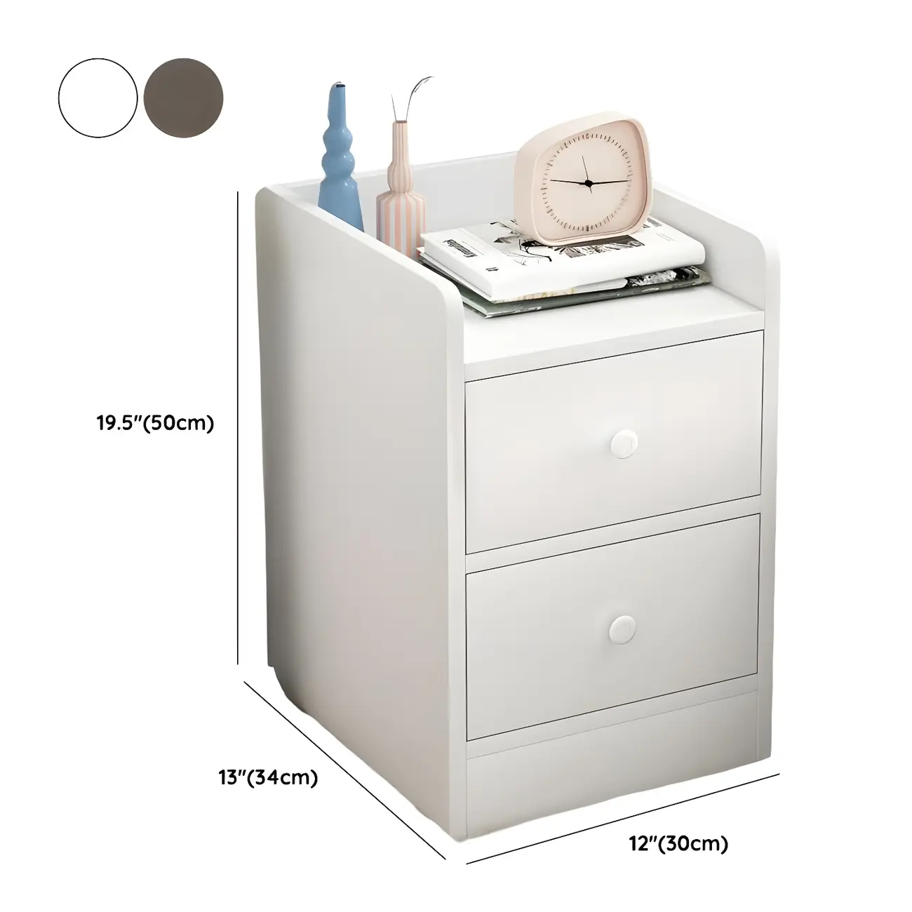 Scandinavian Wooden Bedside Table Two-Drawers Nightstand #size