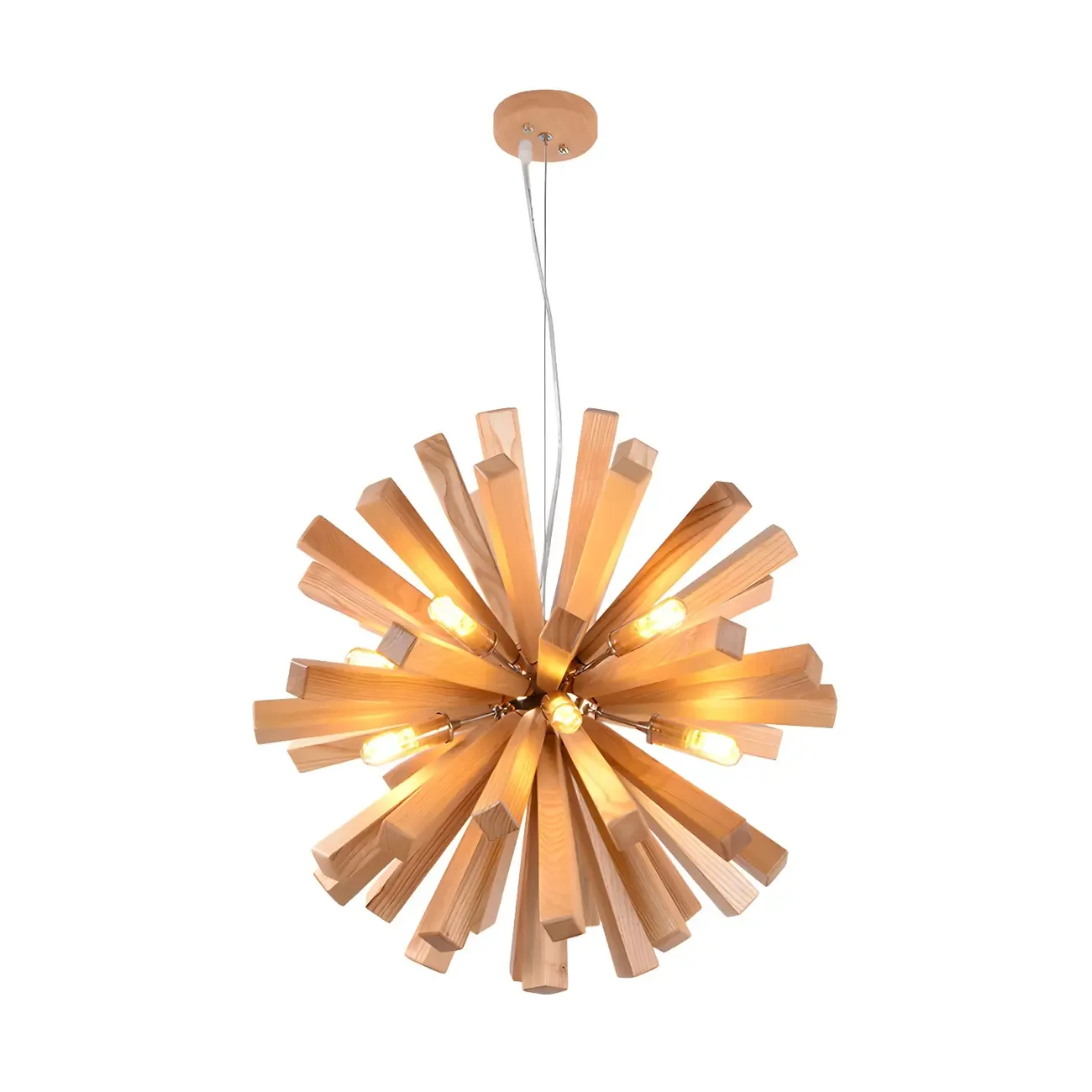 Modern Wood Starburst Chandelier for Dining Room Image - 3