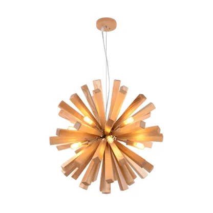 Modern Wood Starburst Chandelier for Dining Room Image - 3