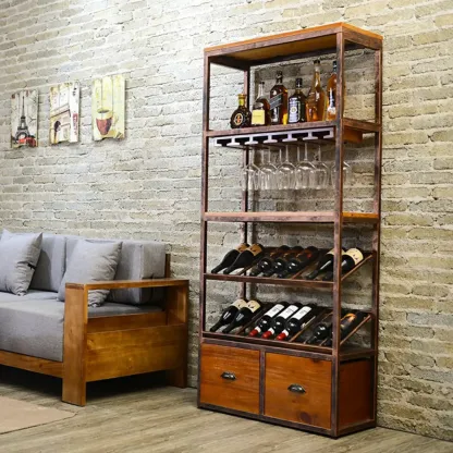 Industrial Metal Wine Rack Floor Design for Bottles & Glasses Image - 1