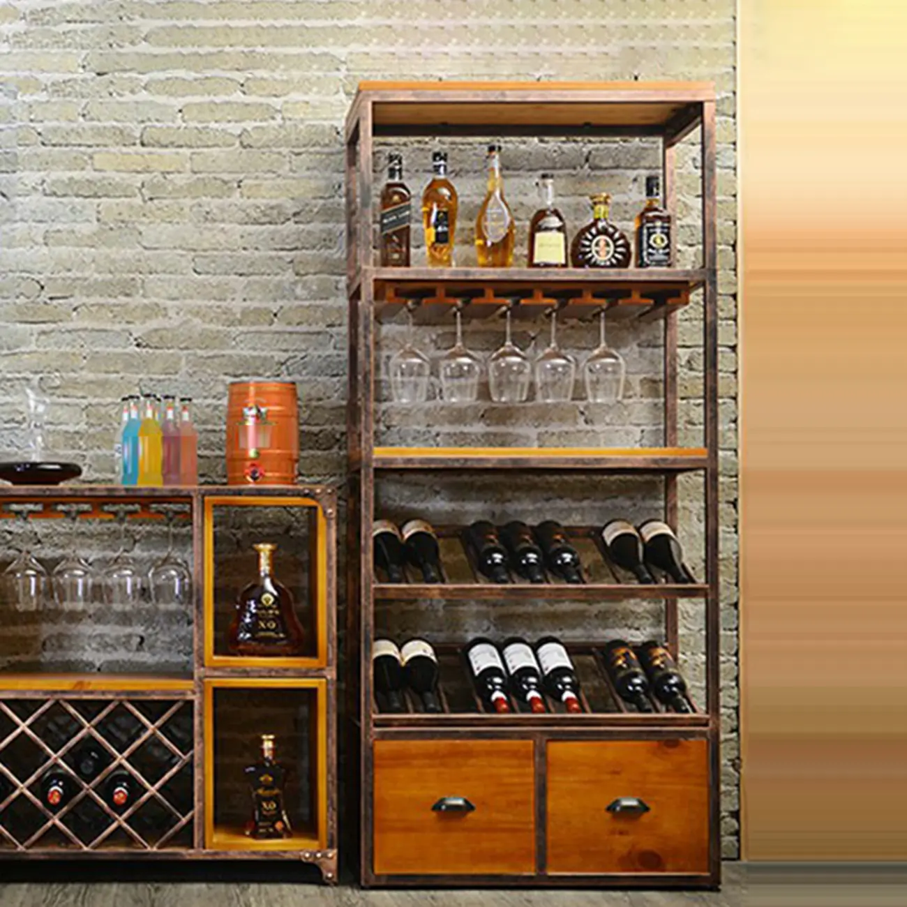 Industrial Metal Wine Rack Floor Design for Bottles & Glasses Image - 5 | homeyfad