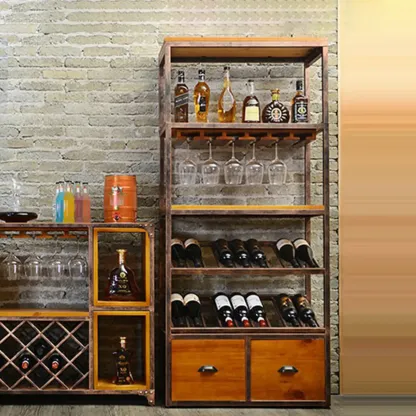 Industrial Metal Wine Rack Floor Design for Bottles & Glasses Image - 5