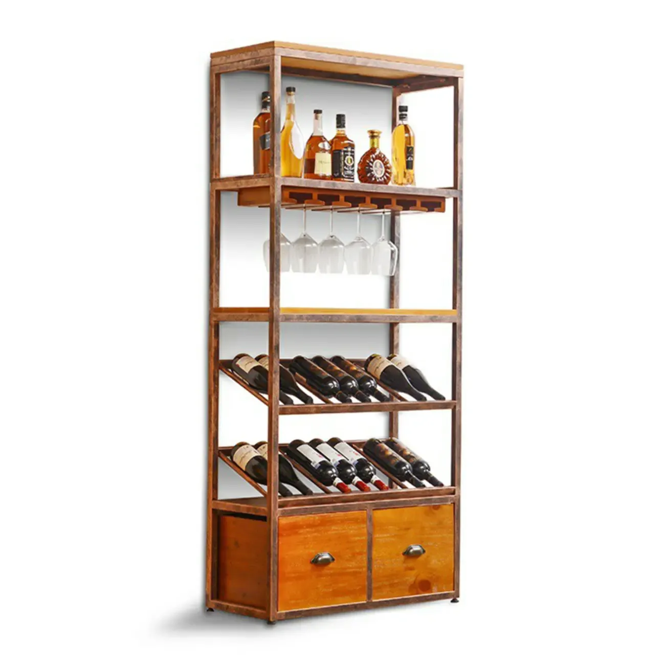 Industrial Metal Wine Rack Floor Design for Bottles & Glasses Image - 6