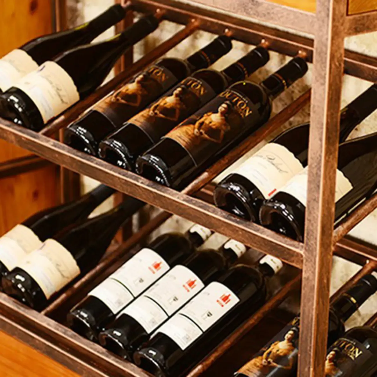 Industrial Metal Wine Rack Floor Design for Bottles & Glasses Image - 7