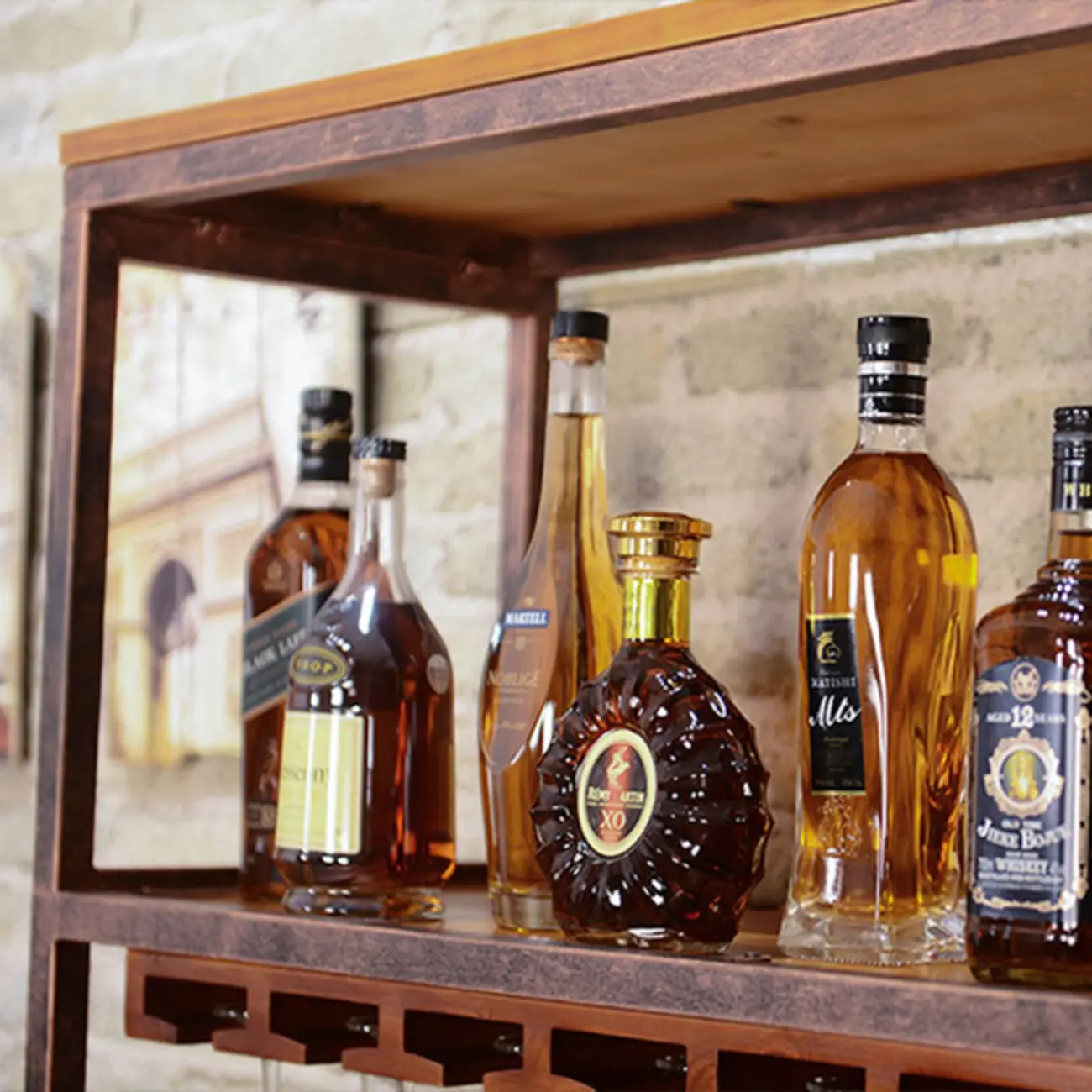 Industrial Metal Wine Rack Floor Design for Bottles & Glasses Image - 8 | homeyfad