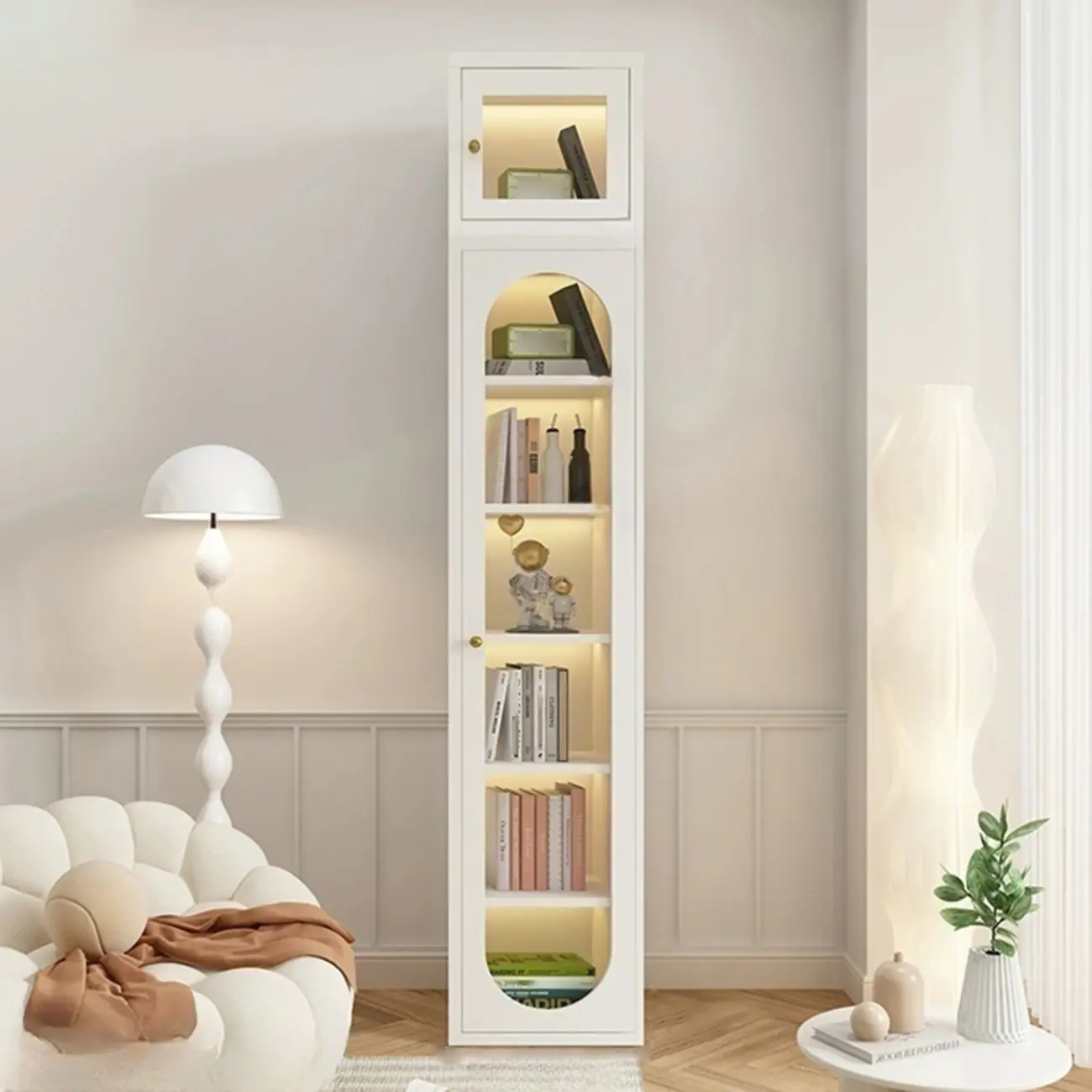 Modern White Wooden Adjustable Shelf Storage Display Cabinet Image - 2 | homeyfad
