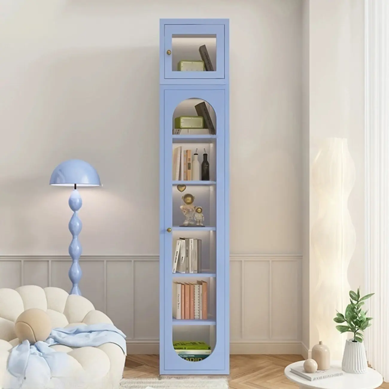 Modern White Wooden Adjustable Shelf Storage Display Cabinet Image - 4 | homeyfad