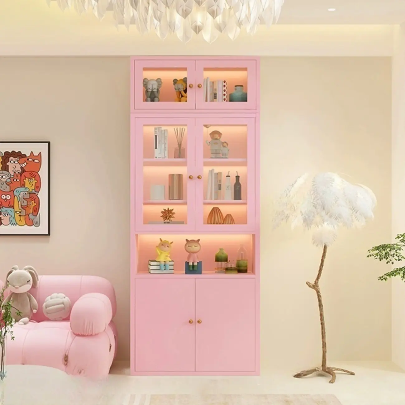 Modern White Wooden Adjustable Shelf Storage Display Cabinet Image - 6 | homeyfad