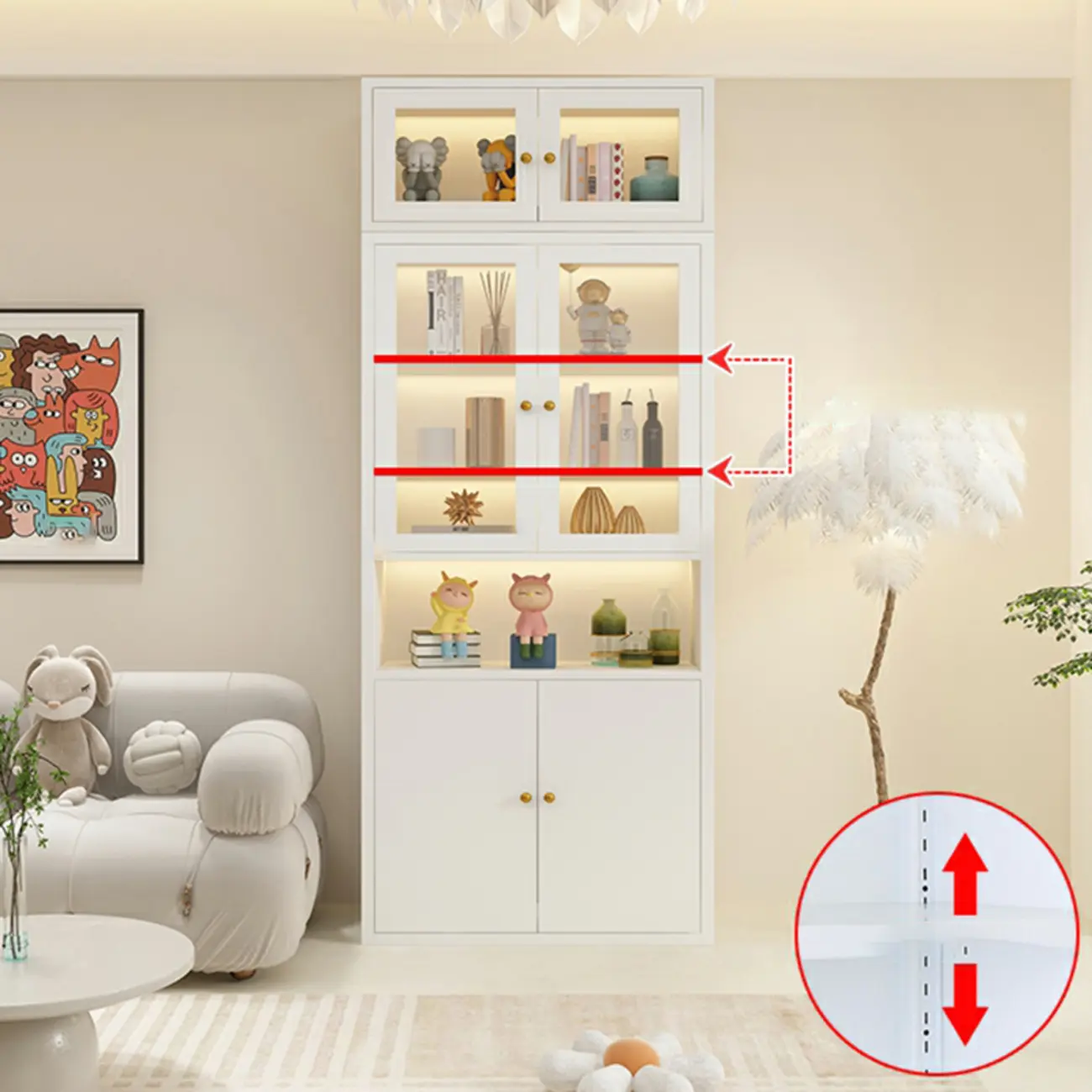Modern White Wooden Adjustable Shelf Storage Display Cabinet Image - 10 | homeyfad