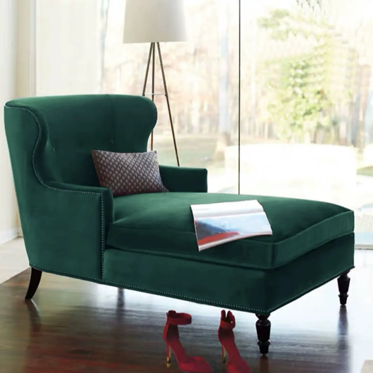 Wide back Solid Velvet Dual-Sided Arm Chaise Lounge Image - 1 | homeyfad