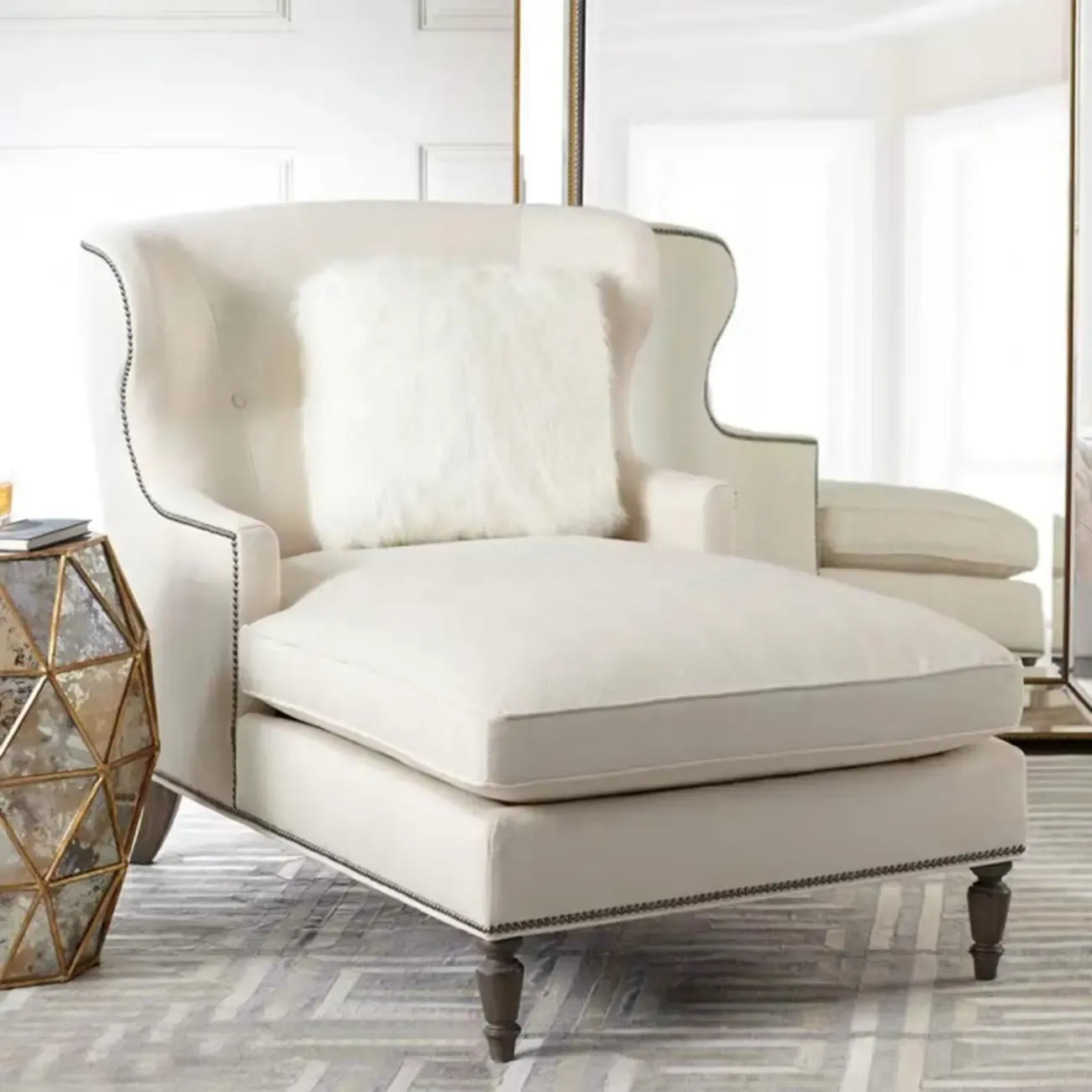Wide back Solid Velvet Dual-Sided Arm Chaise Lounge Image - 2