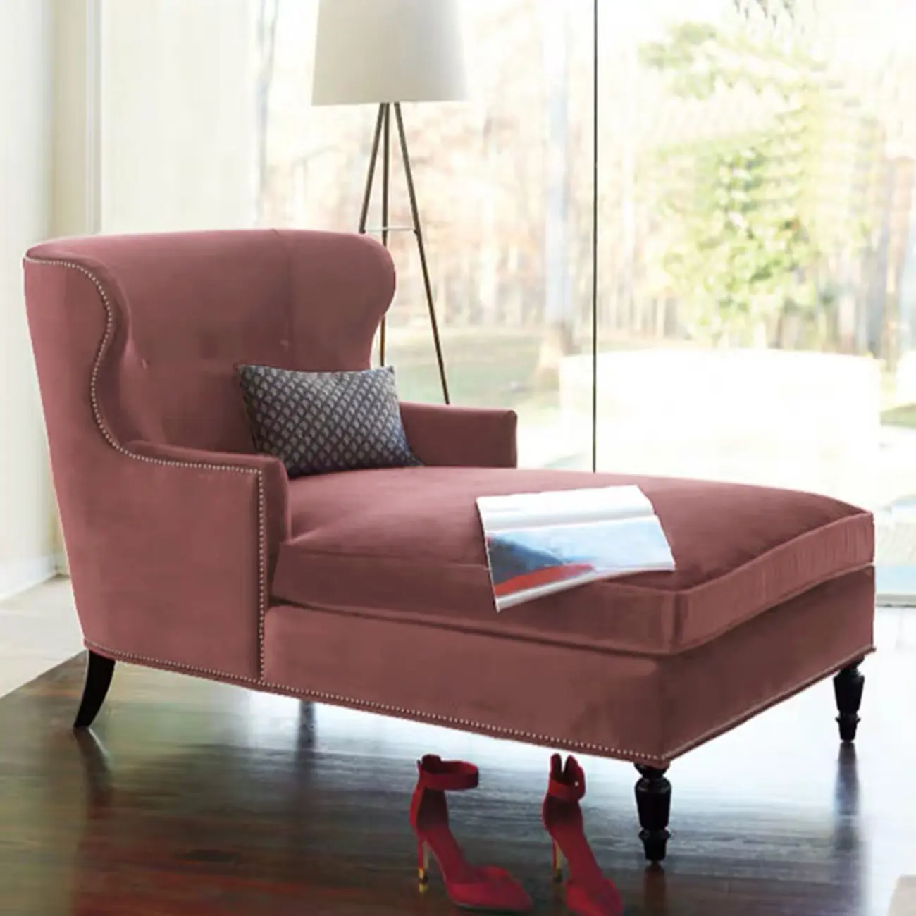 Wide back Solid Velvet Dual-Sided Arm Chaise Lounge Image - 4 | homeyfad