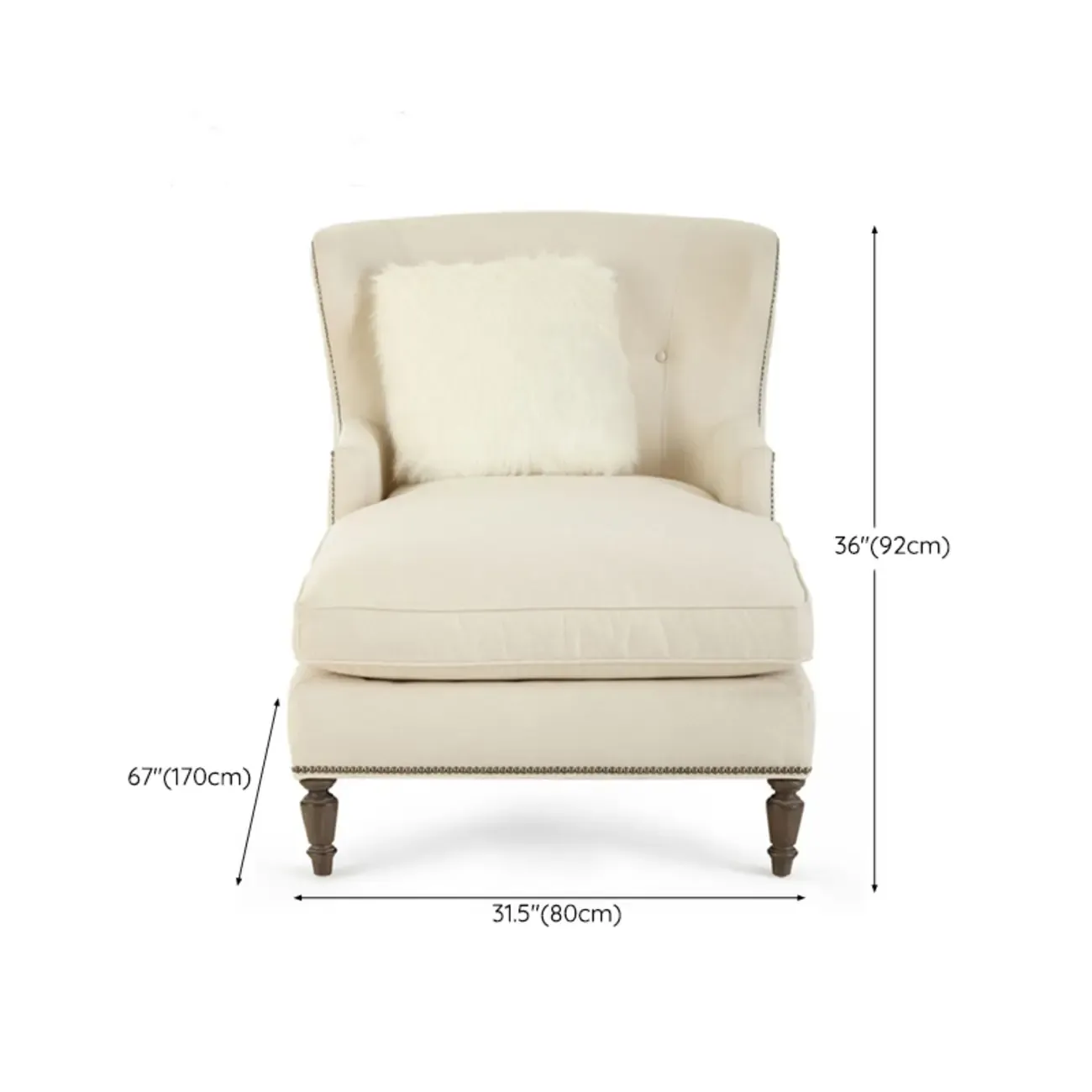Wide back Solid Velvet Dual-Sided Arm Chaise Lounge #size