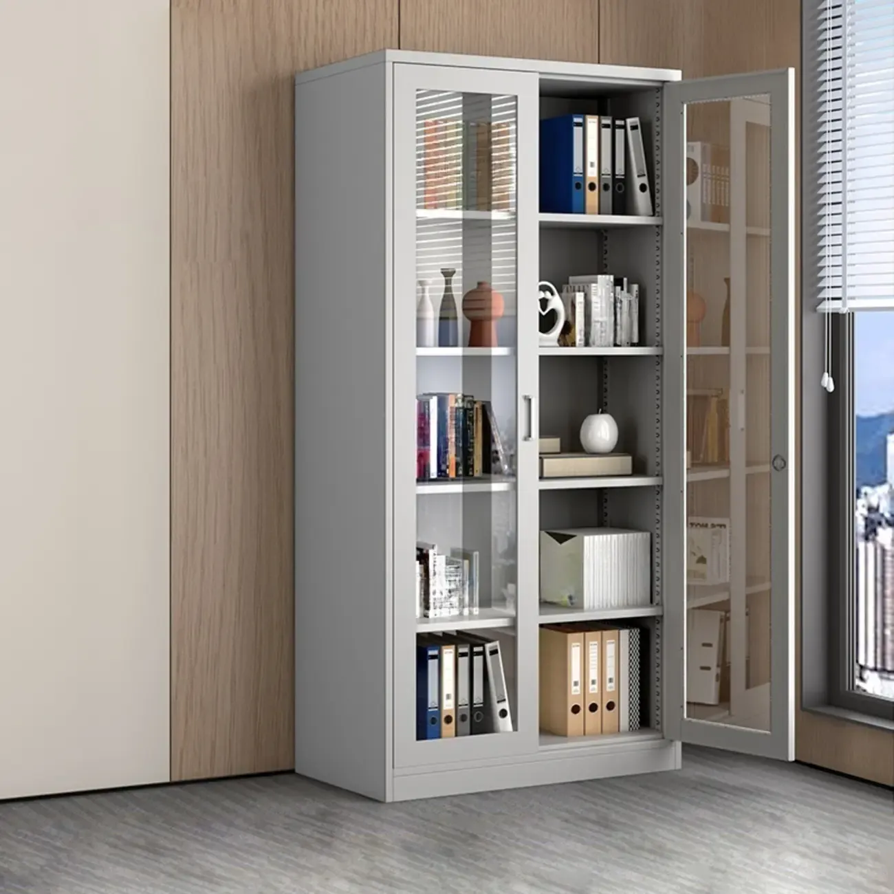 Traditional White Steel Filing Cabinets with Glass Doors and Locks Image - 2
