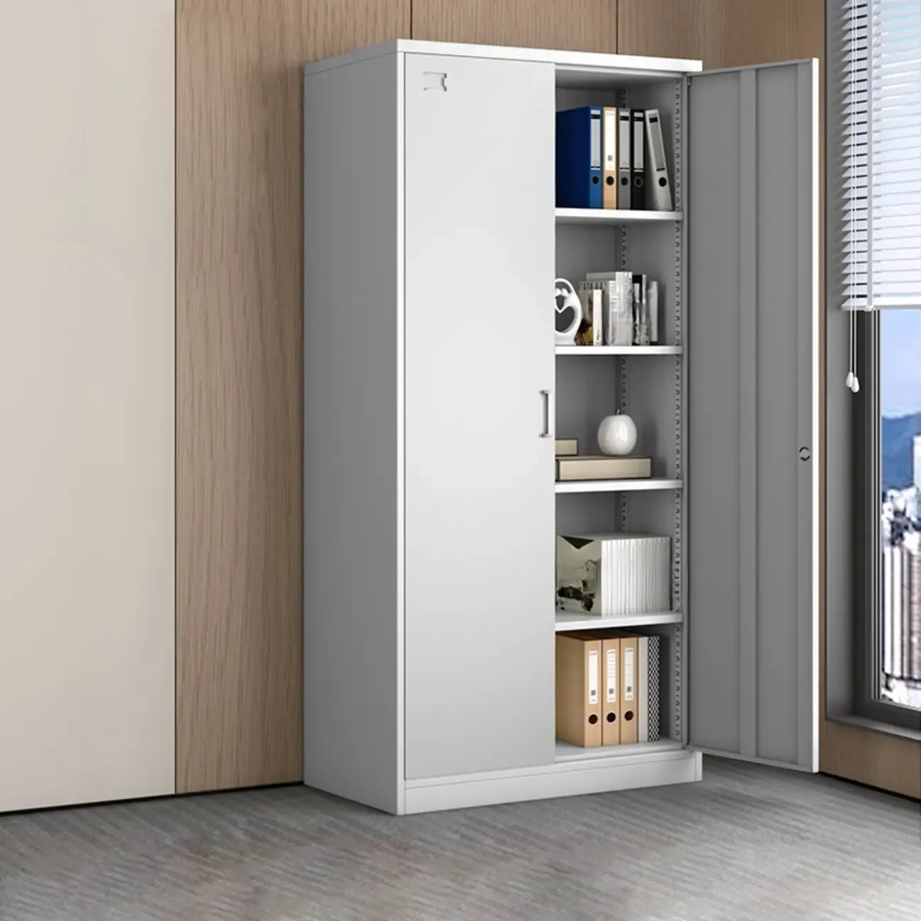 Traditional White Steel Filing Cabinets with Glass Doors and Locks Image - 3