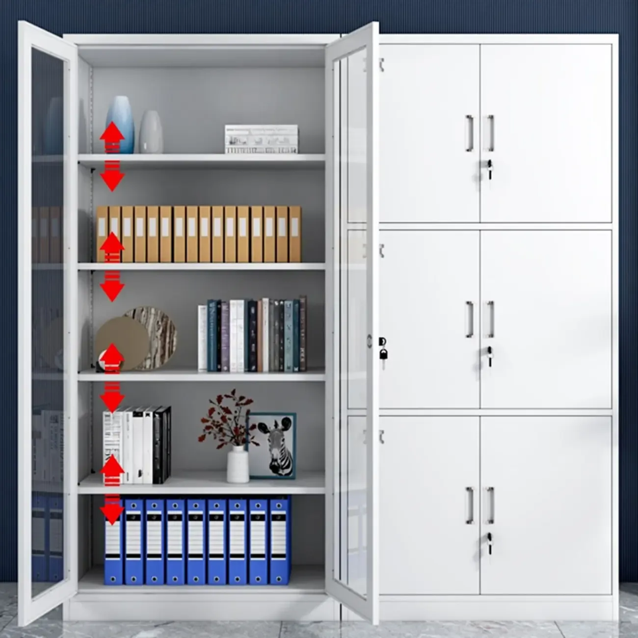 Traditional White Steel Filing Cabinets with Glass Doors and Locks Image - 4