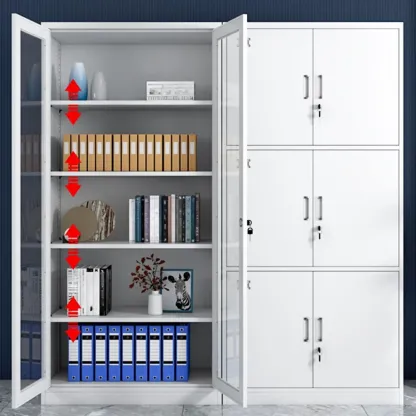 Traditional White Steel Filing Cabinets with Glass Doors and Locks Image - 4
