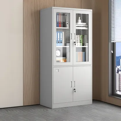 Traditional White Steel Filing Cabinets with Glass Doors and Locks Image - 5