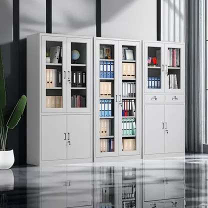 Traditional White Steel Filing Cabinets with Glass Doors and Locks Image - 6
