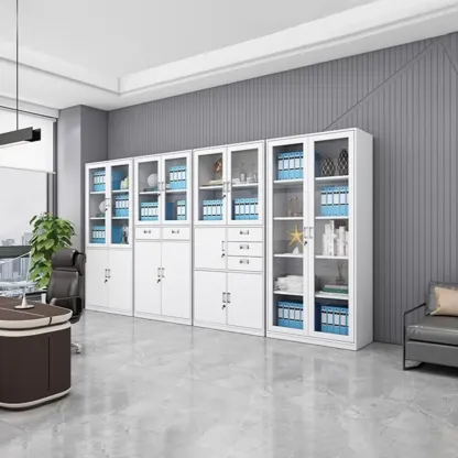 Traditional White Steel Filing Cabinets with Glass Doors and Locks Image - 7