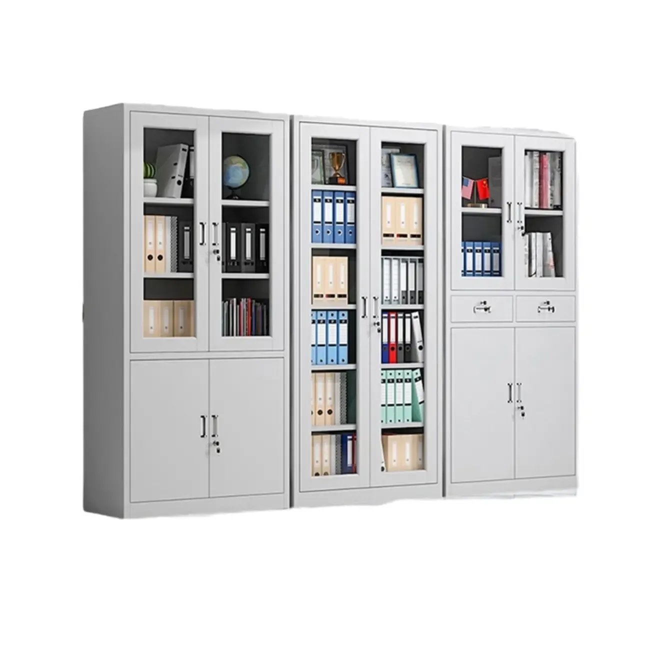 Traditional White Steel Filing Cabinets with Glass Doors and Locks Image - 8