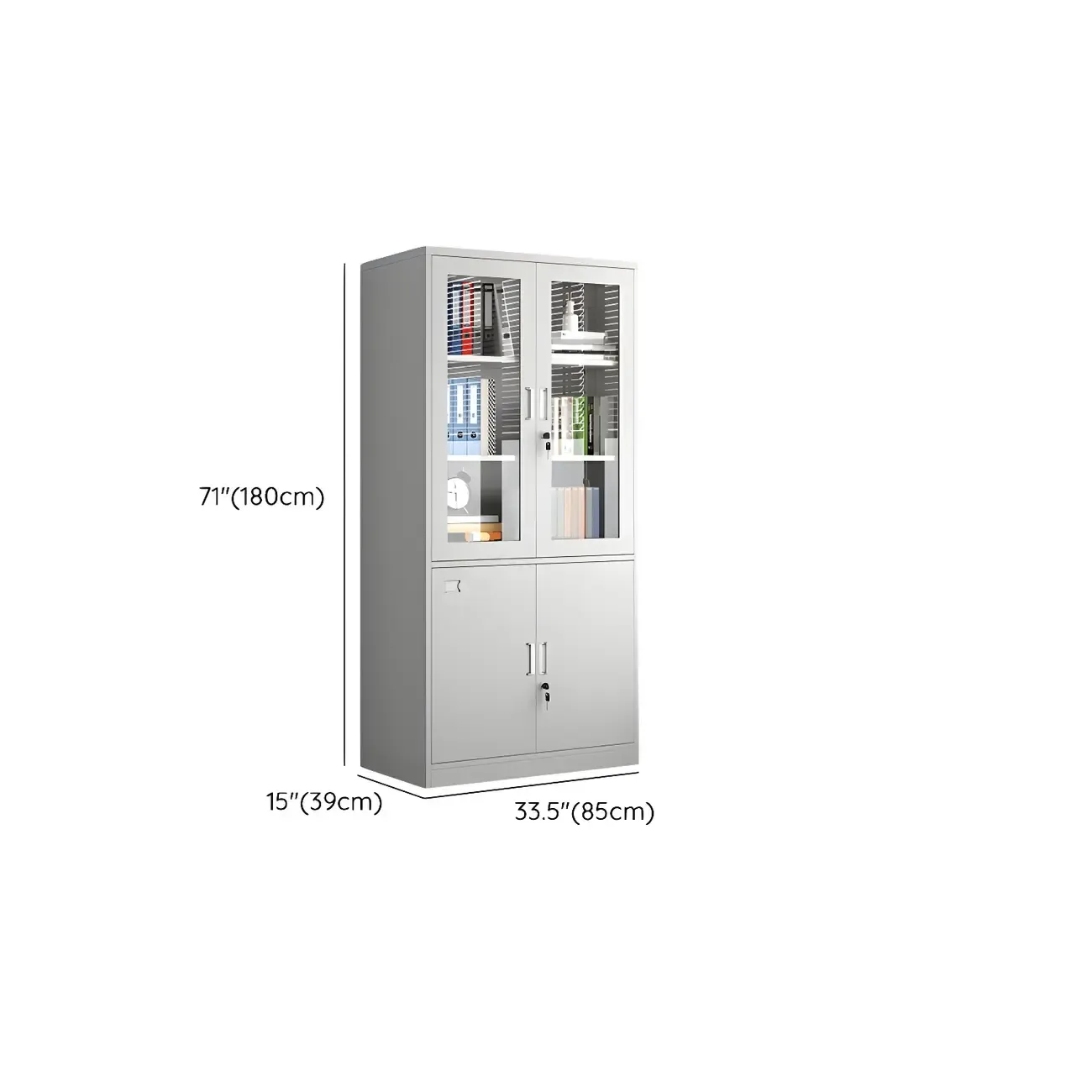 Traditional White Steel Filing Cabinets with Glass Doors and Locks Image - 15