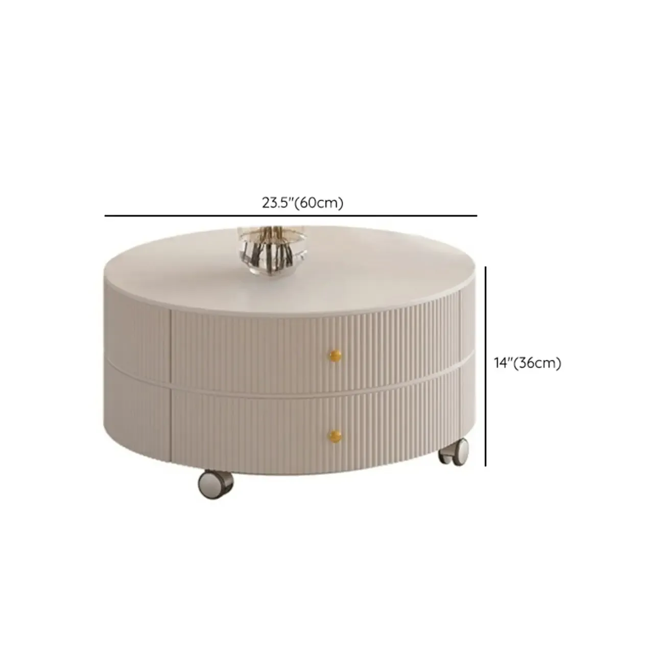 White Round Wheeled Round Wood Drawer Coffee Table Image - 17
