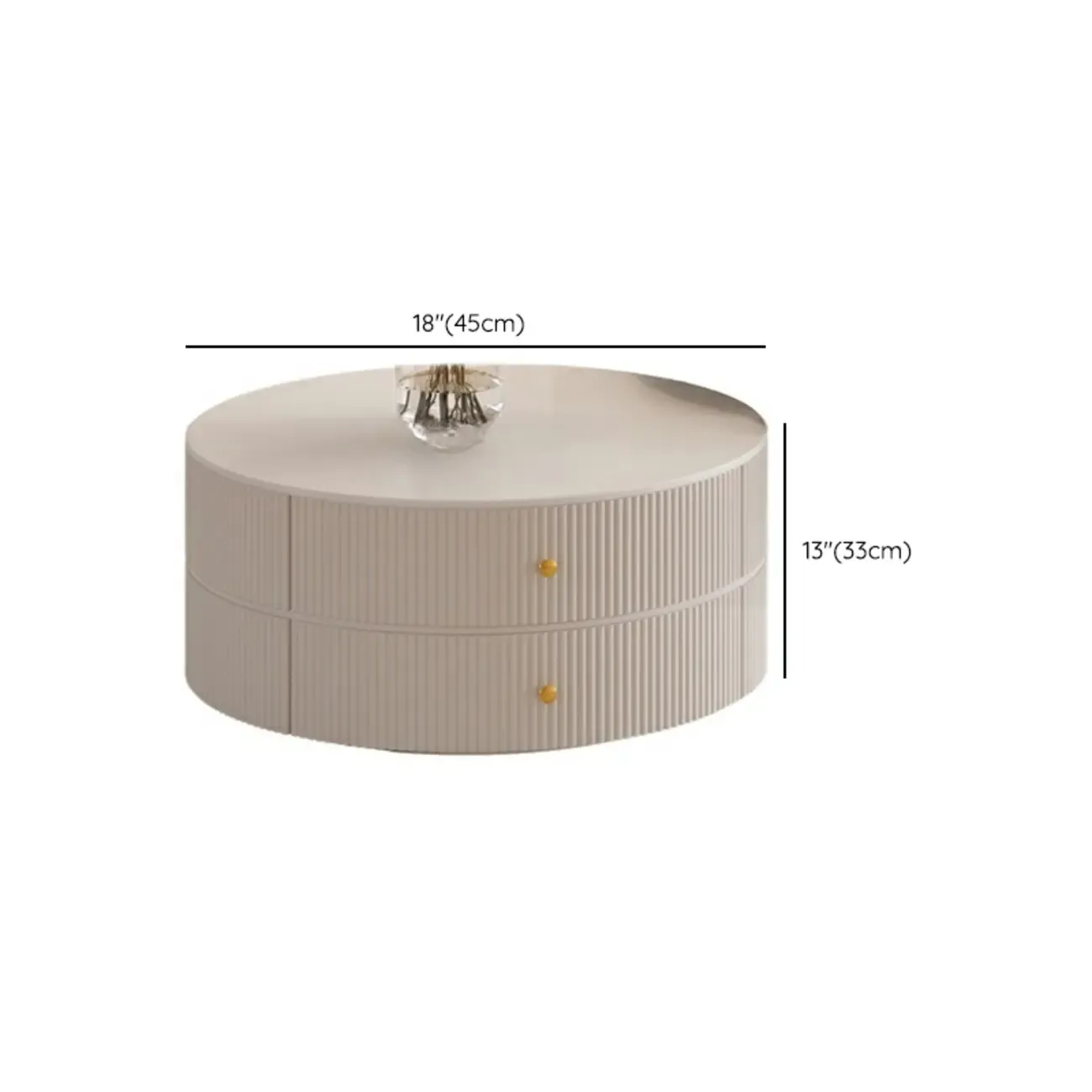 White Round Wheeled Round Wood Drawer Coffee Table Image - 24