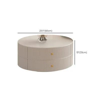White Round Wheeled Round Wood Drawer Coffee Table Image - 26