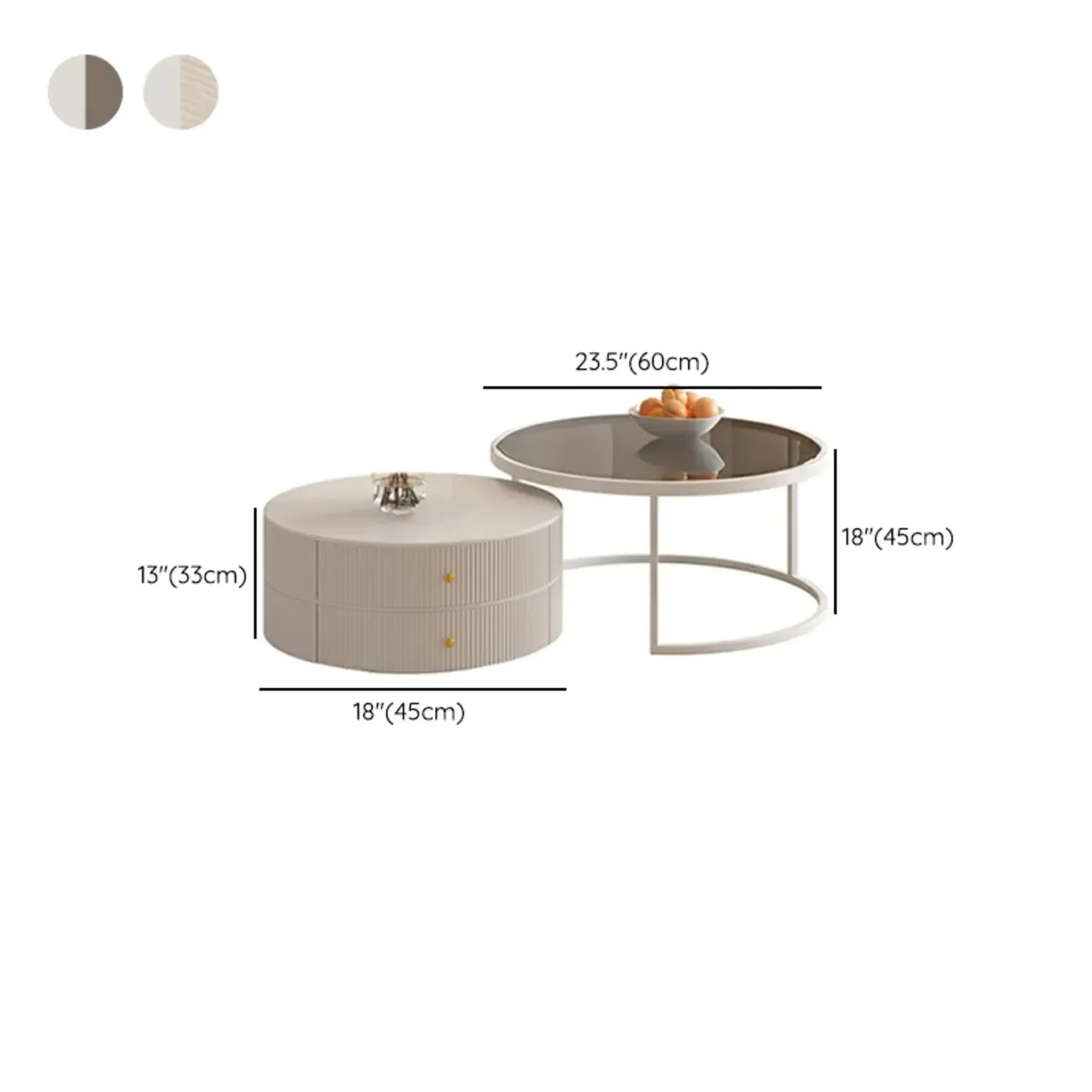 White Round Wheeled Round Wood Drawer Coffee Table Image - 27