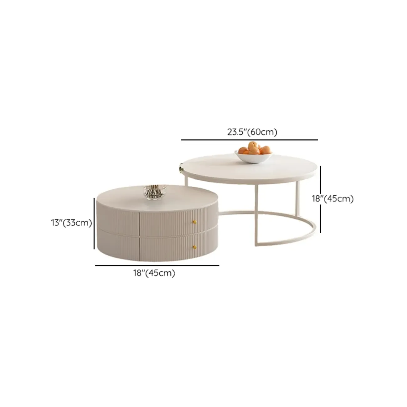 White Round Wheeled Round Wood Drawer Coffee Table Image - 28