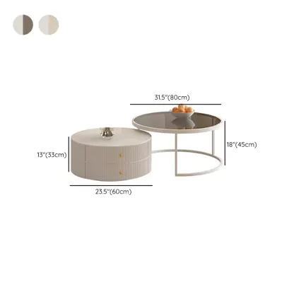 White Round Wheeled Round Wood Drawer Coffee Table Image - 31